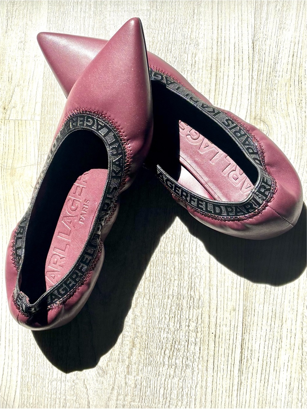 Karl Lagerfeld Women's Vinette Pointed Toe Vegan Ballet Flat with Logo-Size7